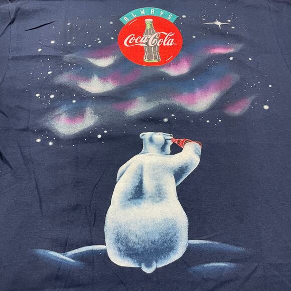 VTG 1994 Coca Cola Polar Bears T-Shirt Double Sided Blue size XL NEW WITH TAGS - Picture 4 of 9